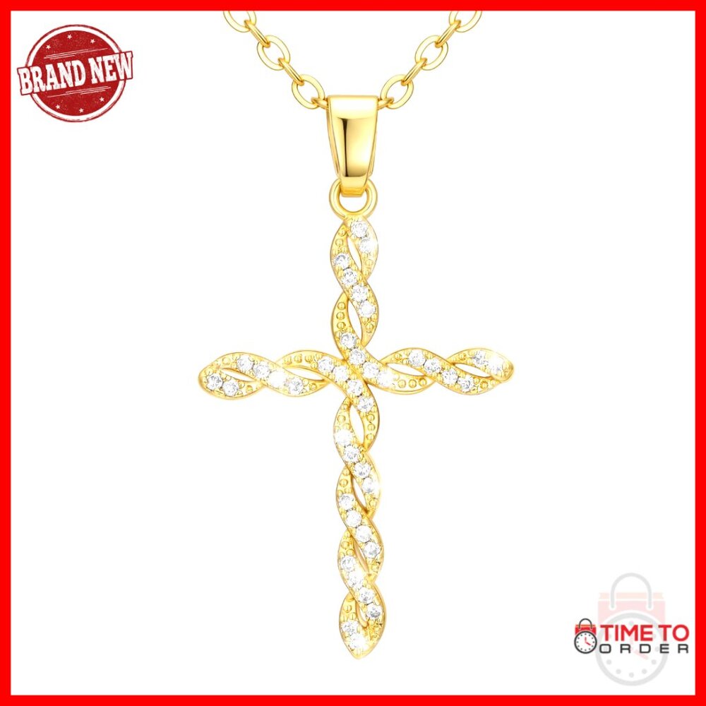 14k Gold Cross Pendant Necklace Twisted Infinity Loop Religious Jewelry Elegant